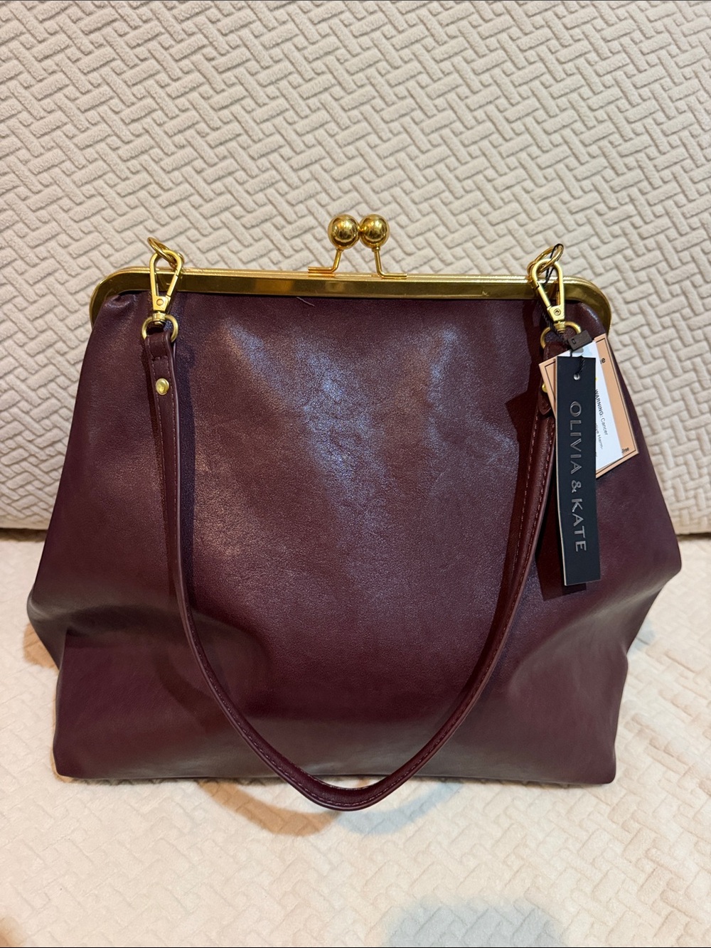 Olivia & Kate Burgundy Leather Kiss Lock Frame Shoulder Bag